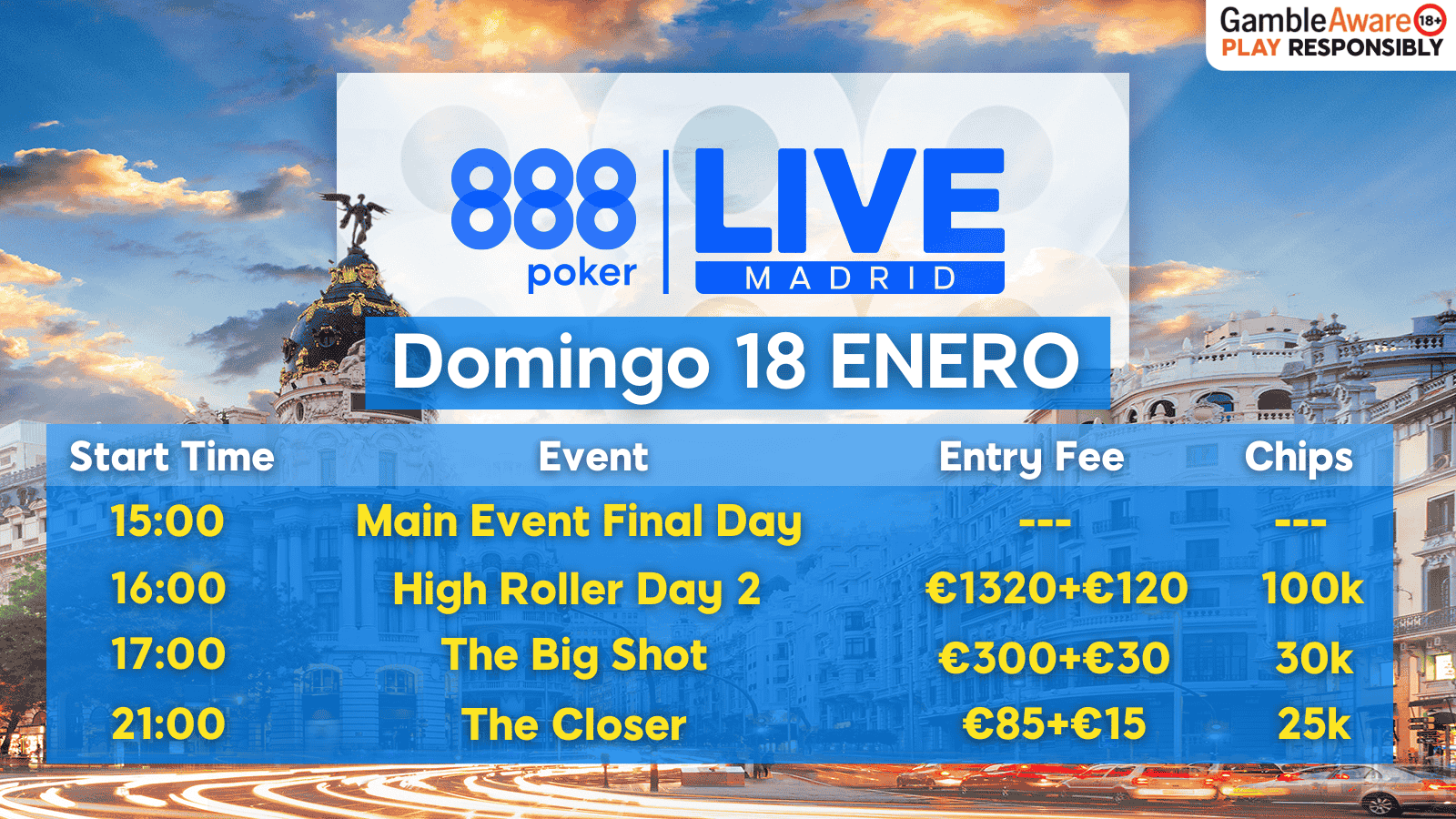 18 de enero desde 14:15 GMT - Main Event - Mesa Final