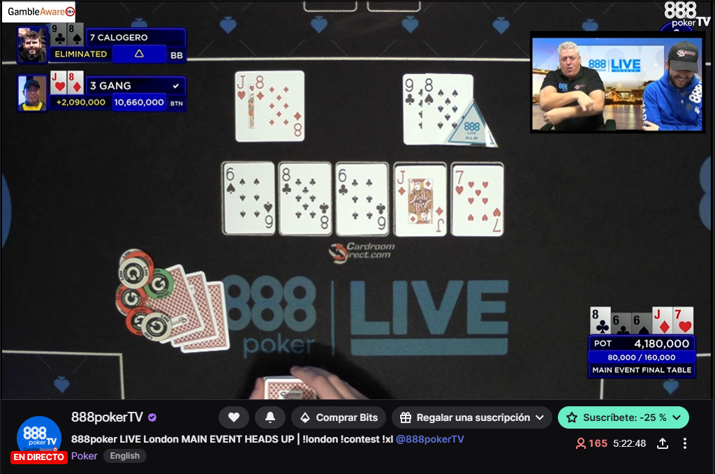 Mano final de Gang Wang campeón del Main Event del 888poker Live