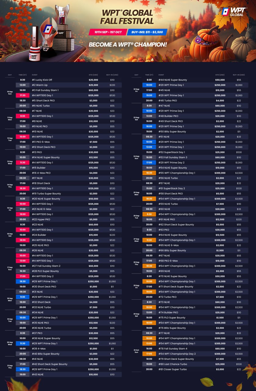 2023 WPT Global Fall Festival Schedule