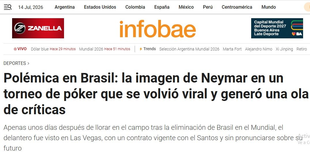 Infobae Neymar Jr wsop 2026 clickbait