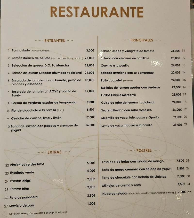 Menu Cash Game Casino Gran Via de Madrid 1