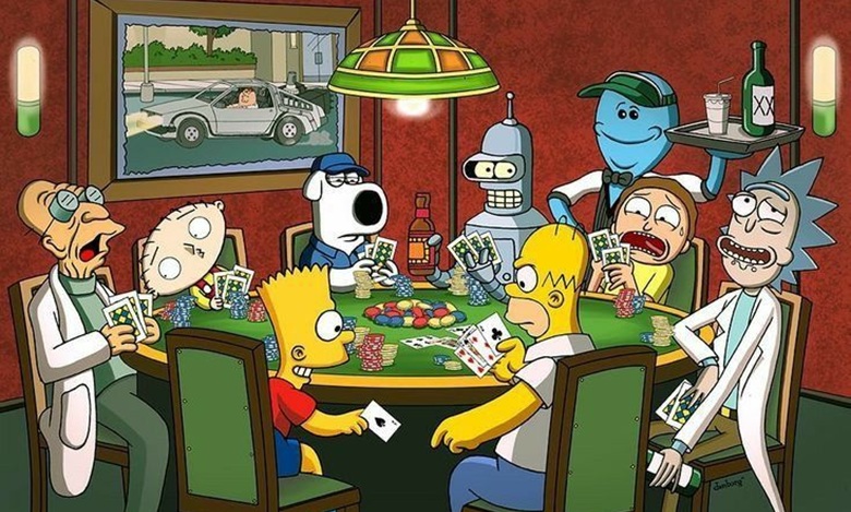 PERSONAJES DE DIBUJOS animados Jugando Poker