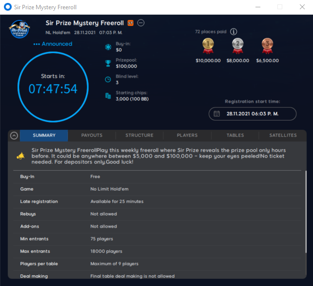 Sir prize poker 888 freeroll gratis