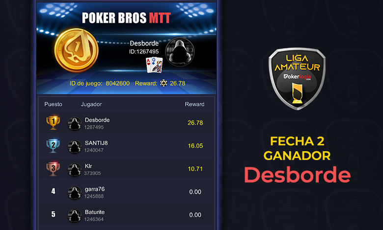 Desborde se llevó la segunda fecha de la Liga Amateur Pokerlogia segunda fecha