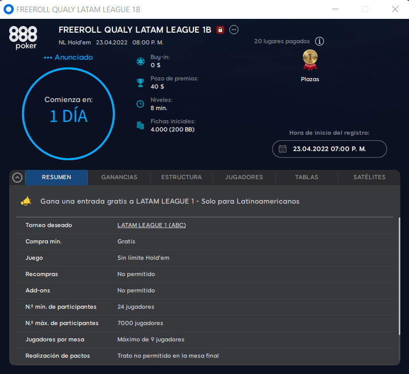 freeroll qualy latam league 1b gratis