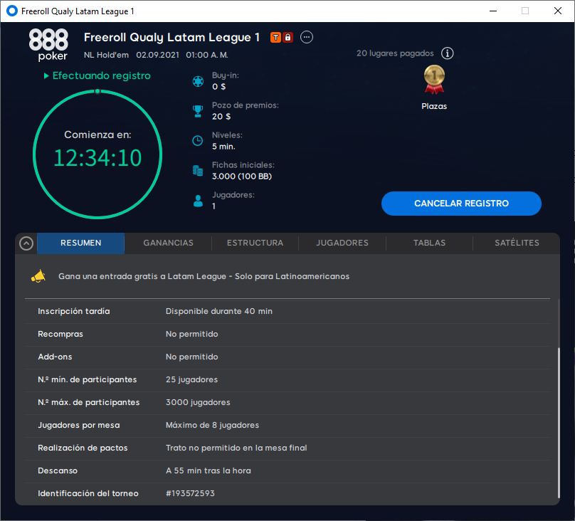 latam League Freeroll 1 888 poker