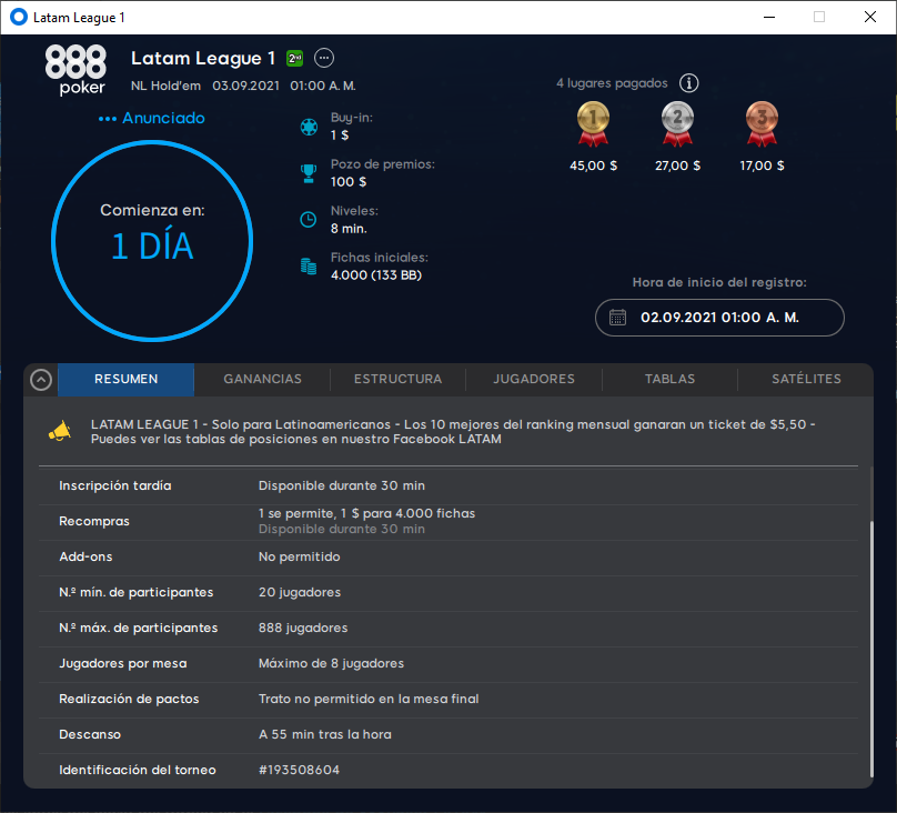 latam League fecha 1 888 poker