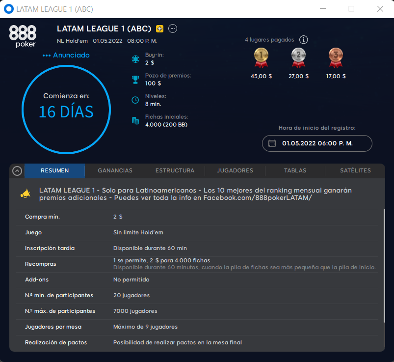 latam liga latinoamericana 2022 poker gratis
