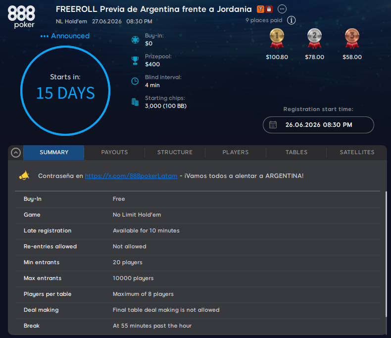 lobby FREEROLL Previa de Argentina frente a Jordania